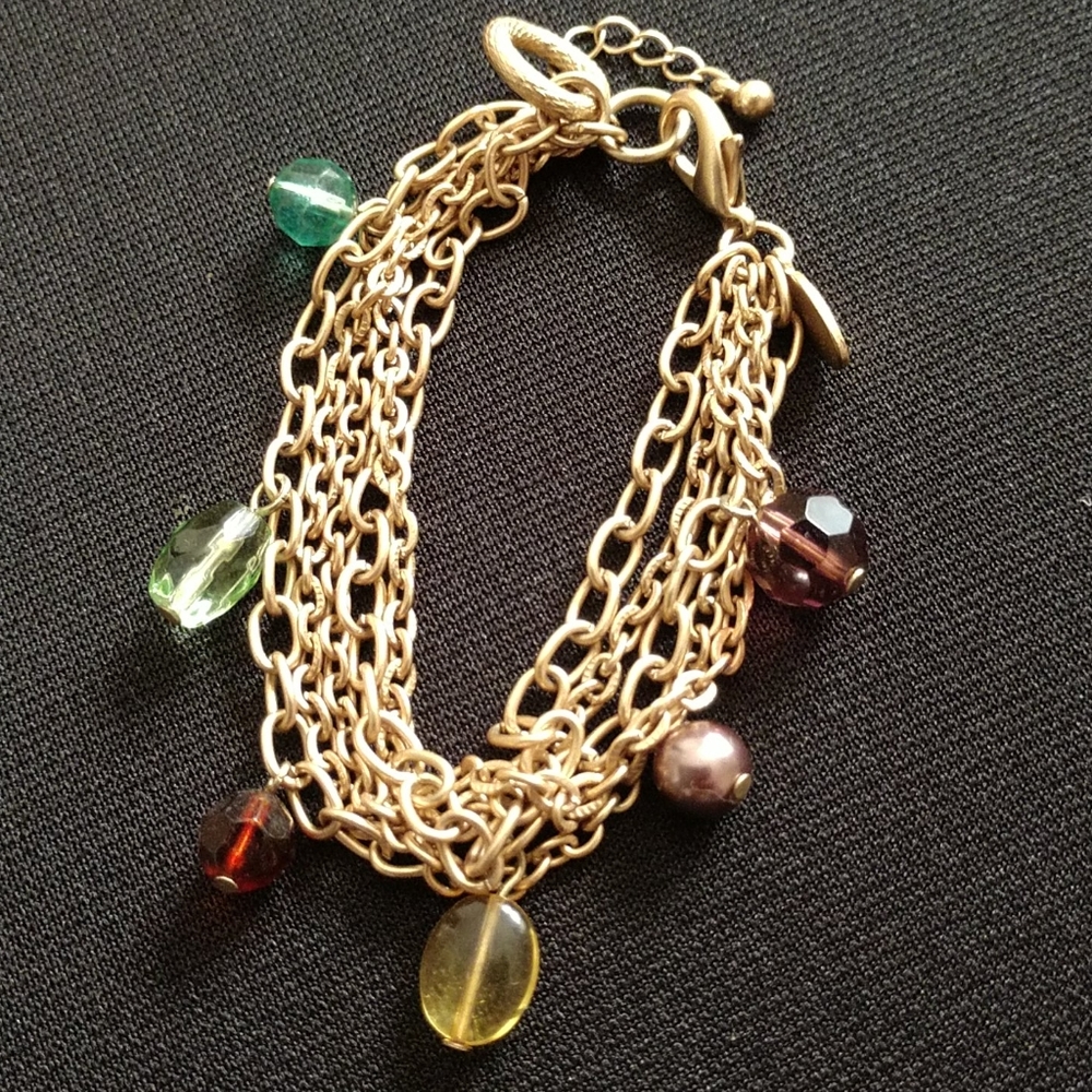 Beautiful Goldtone Multichain Beaded Bracelet